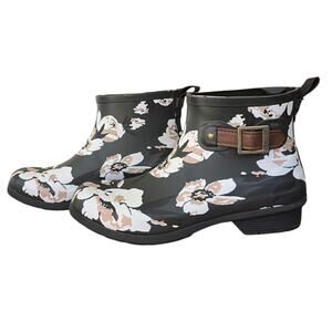 Chooka Downtown Rosa Shortie Waterproof Rain Gardening Boot Black Floral Women 9